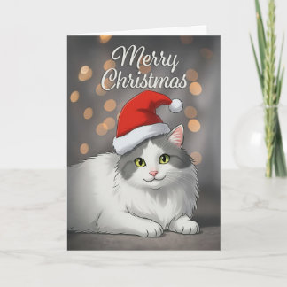 Merry Christmas For Anyone Cute Cat in Santa Hat  Holiday Card