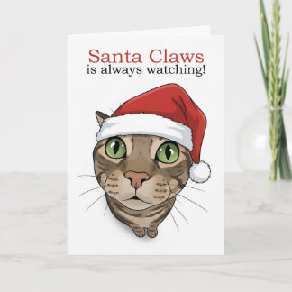 Merry Christmas For Anyone Funny Cat in Santa Hat  Holiday Card
