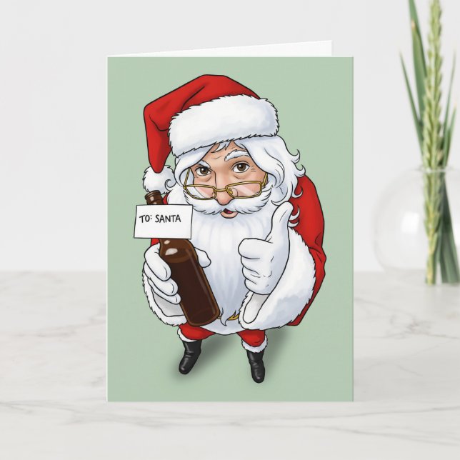 Merry Christmas For Anyone Funny Santa With Beer  Holiday Card (Front)