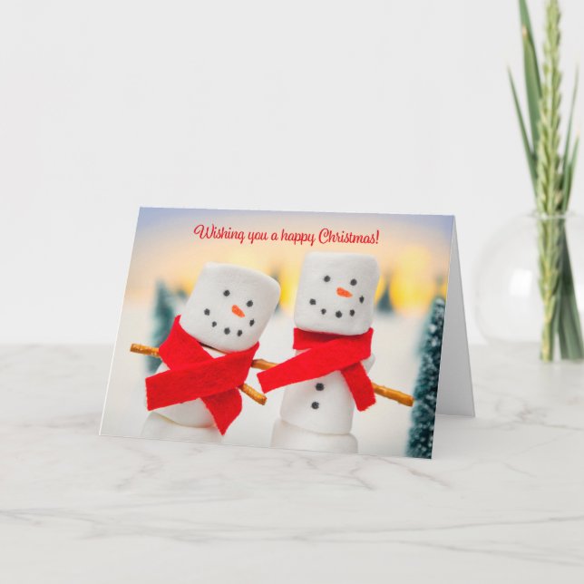 Merry Christmas For Anyone Marshmallow Snowmen Holiday Card (Front)