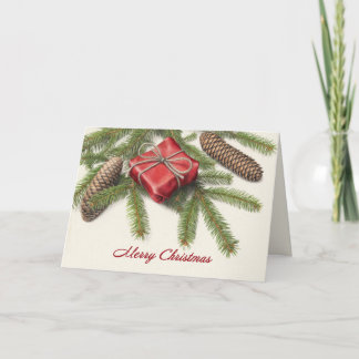 Merry Christmas For Anyone Pine Branches and Gift Holiday Card