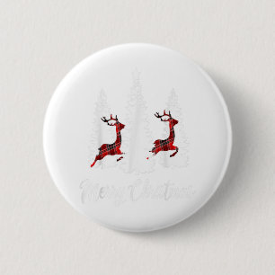 Merry Christmas for Women Buffalo Plaid Reindeer T 6 Cm Round Badge