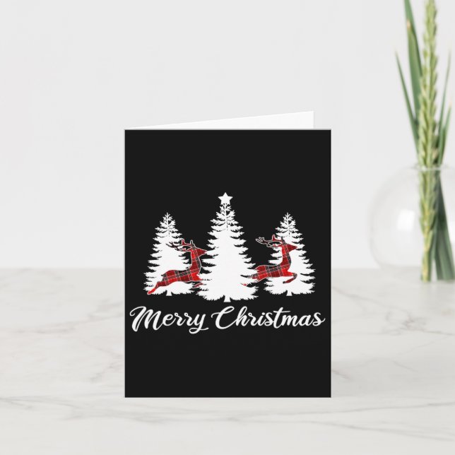 Merry Christmas For Women Buffalo Plaid Reindeer T Card (Front)