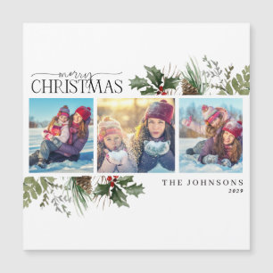 Merry Christmas Forest Berry Pinecone Photo Magnet