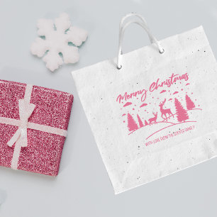 Merry Christmas Forest Deer and Trees Rubber Stamp