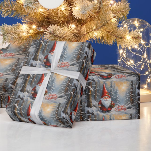 Merry Christmas Forest Gnome Wrapping Paper (Holidays)