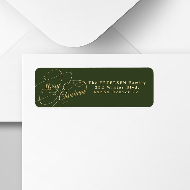 Merry Christmas forest green gold return address  (Creator Uploaded)