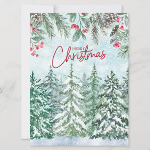 Merry Christmas Forest, Red Berries, Pinecones  Card