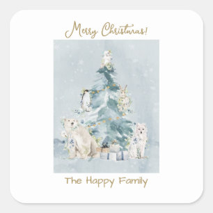  Merry Christmas Forest  Watercolor Holiday Card Square Sticker