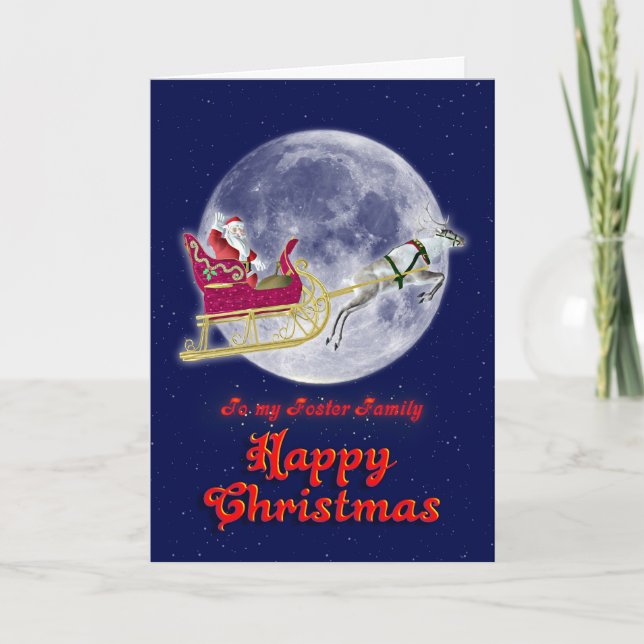 Merry Christmas Foster Family, Santa in his sleigh Holiday Card (Front)