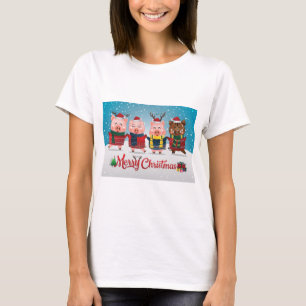 Merry Christmas Four Little Pigs T-Shirt