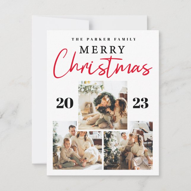 Merry Christmas Four Photo Collage Holiday Card (Front)