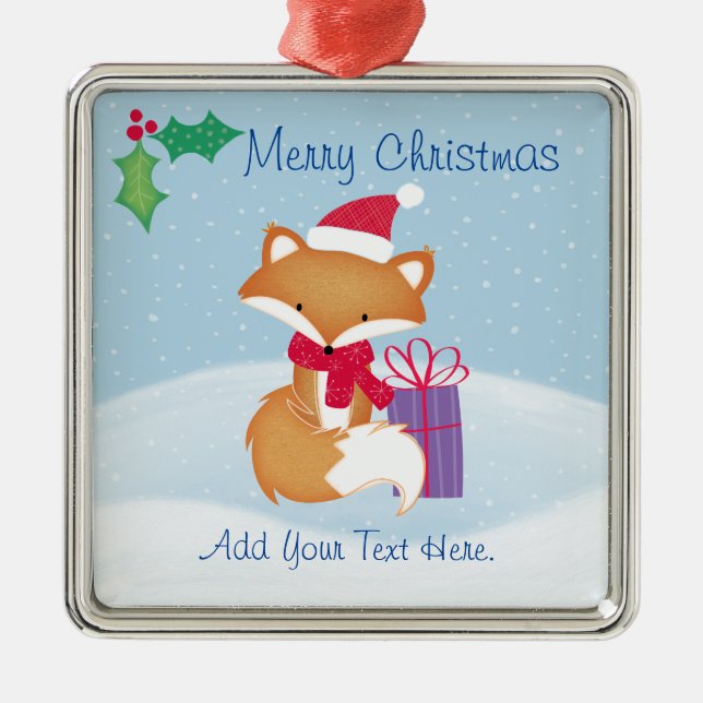 Merry Christmas Fox Ceramic Ornament (Front)