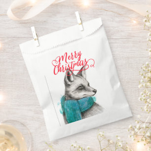 Merry Christmas Fox Drawing Favour Bags