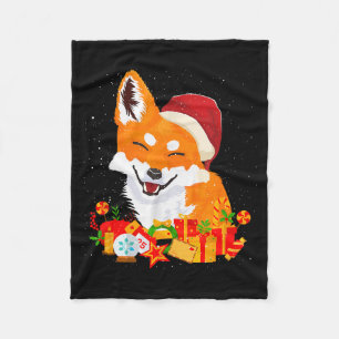 Merry Christmas Fox Foxes Ugly X-mas Sweater Santa Fleece Blanket