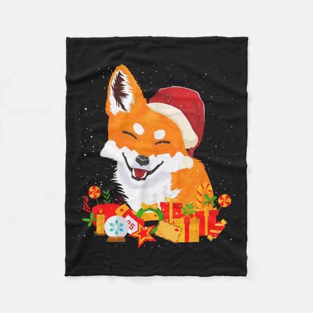 Merry Christmas Fox Foxes Ugly X-mas Sweater Santa Fleece Blanket (Front)