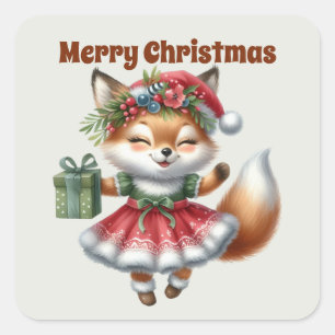 Merry Christmas fox Holiday Square Sticker