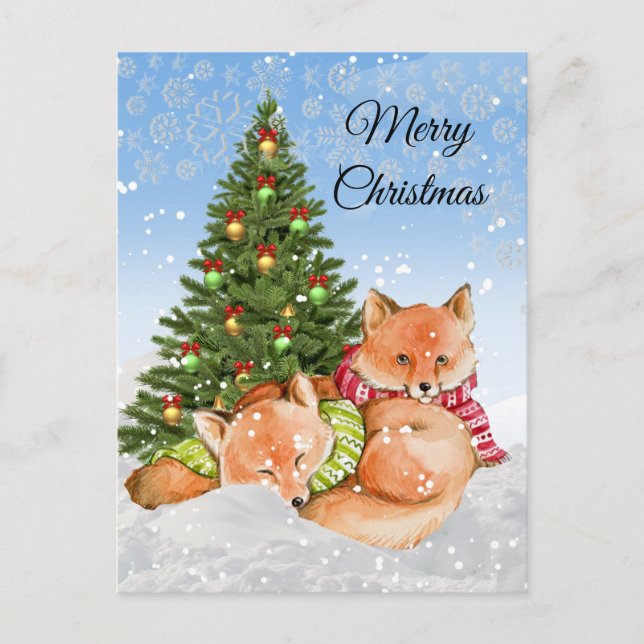 Merry Christmas Foxes / Wildlife Holiday Postcard (Front)