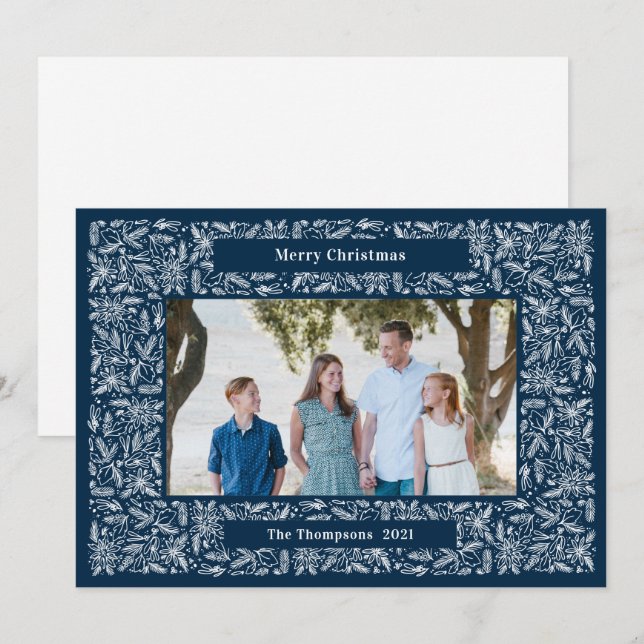 Merry Christmas Frame Holiday Navy blue Card (Front/Back)