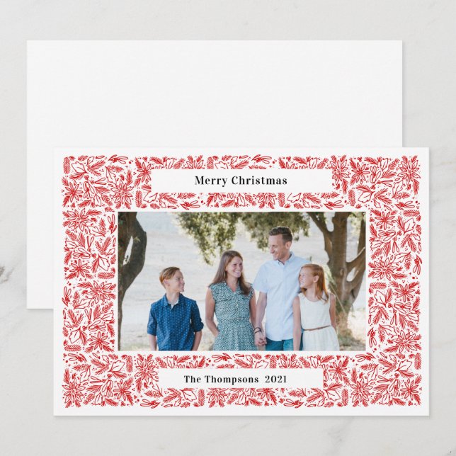 Merry Christmas Frame Holiday Red Card (Front/Back)