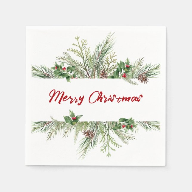 Merry Christmas Framed Classic Wheath Greeting Napkin (Front)