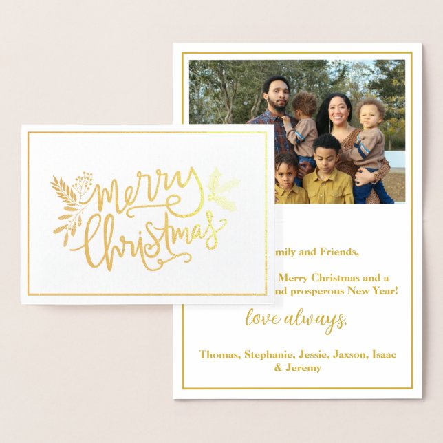 Merry Christmas Framed Family Photo Gold Foil Card (Display)