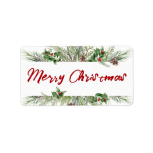 Merry Christmas Framed Winter Wheath Greeting Label