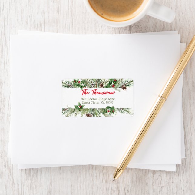 Merry Christmas Framed Winter Wheath Greeting Label (Insitu)