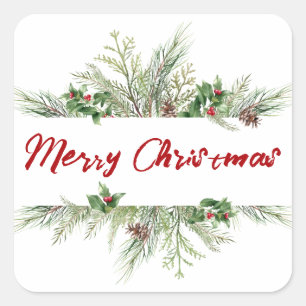 Merry Christmas Framed Winter Wheath Greeting Square Sticker