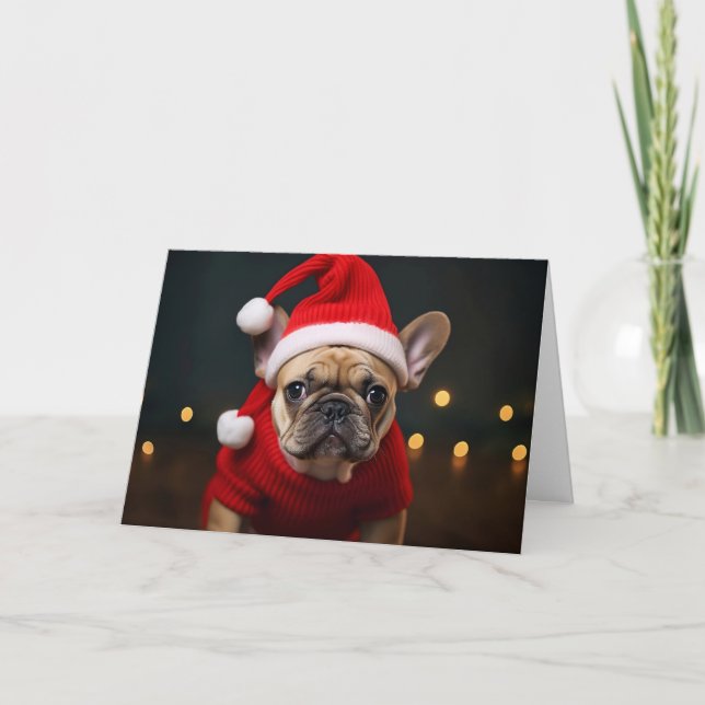 Merry Christmas French Bulldog Holiday Card (Front)
