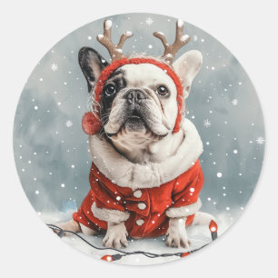 Merry Christmas French Bulldog Reindeer Dog Classic Round Sticker