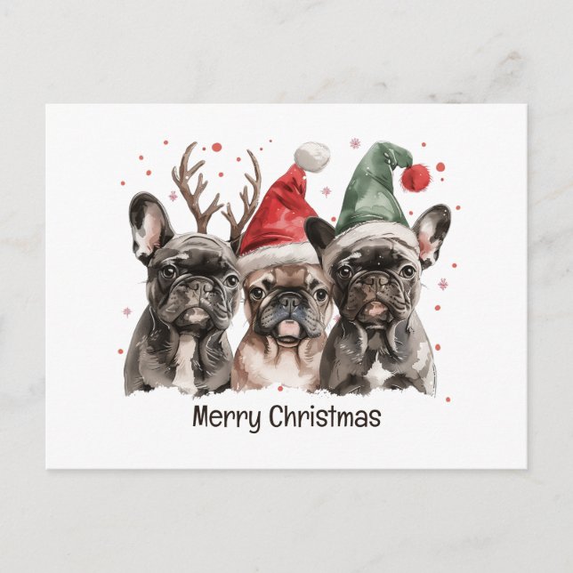 Merry Christmas French Bulldog Reindeer Dogs Holiday Postcard (Front)