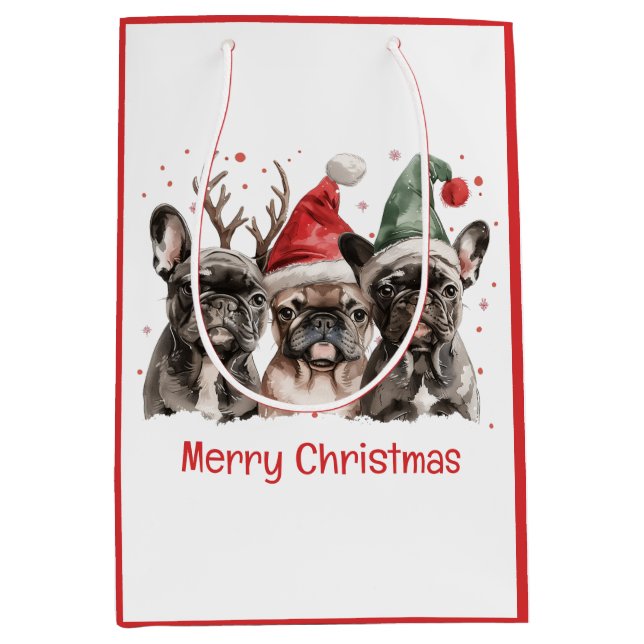 Merry Christmas French Bulldog Reindeer Dogs Medium Gift Bag (Front)
