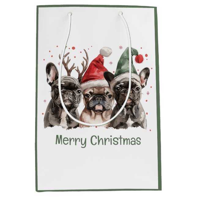 Merry Christmas French Bulldog Reindeer Dogs Medium Gift Bag (Front)