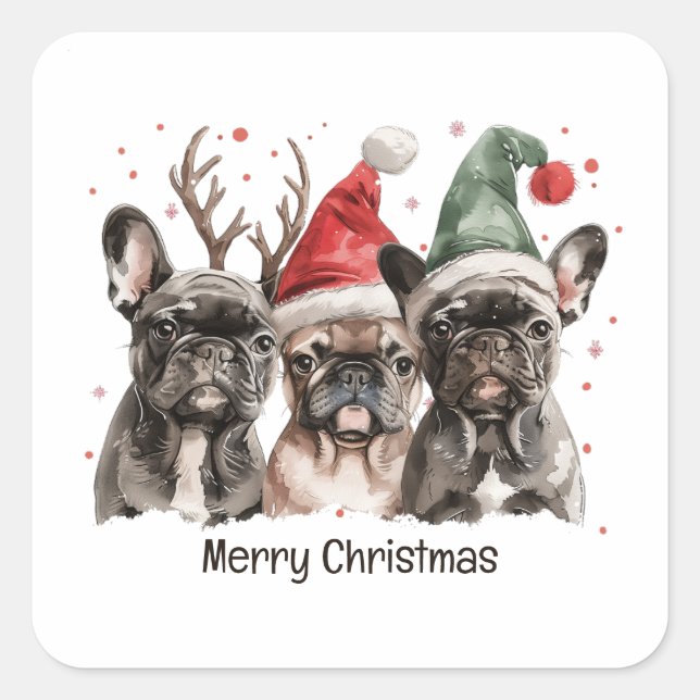 Merry Christmas French Bulldog Reindeer Dogs Square Sticker (Front)