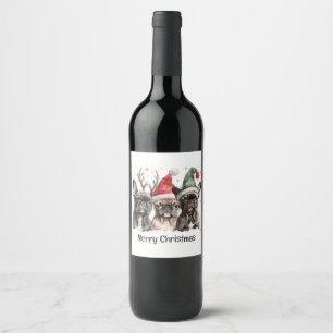Merry Christmas French Bulldog Reindeer Dogs Wine Label