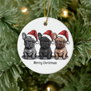 Merry Christmas French Bulldog Santa Dog Ceramic Tree Decoration