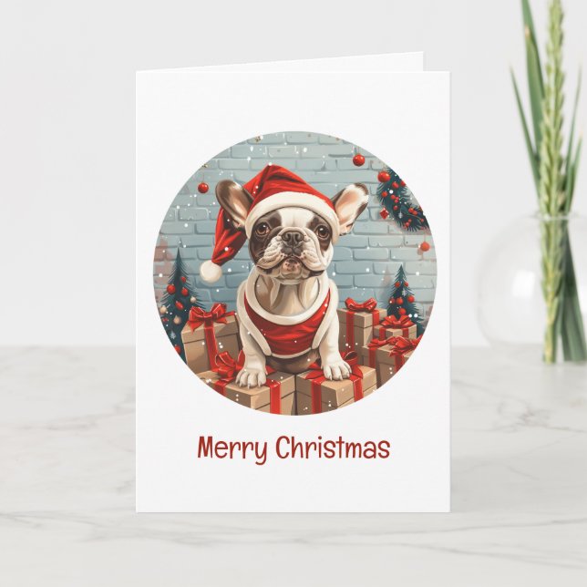 Merry Christmas French Bulldog Santa Dog Holiday Card (Front)