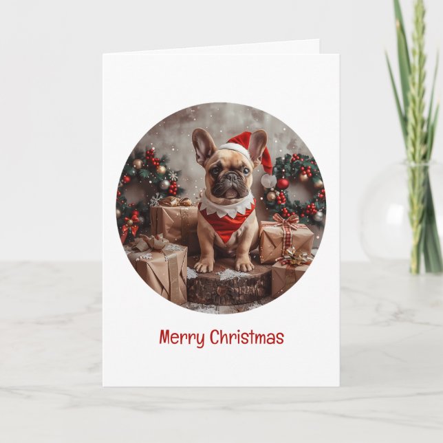 Merry Christmas French Bulldog Santa Dog Holiday Card (Front)