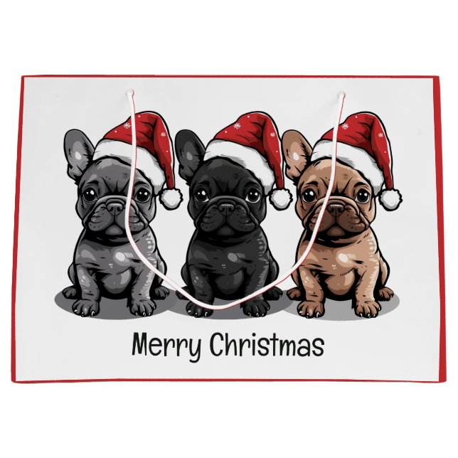 Merry Christmas French Bulldog Santa Dog Large Gift Bag (Front)