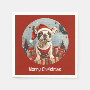Merry Christmas French Bulldog Santa Dog Napkin
