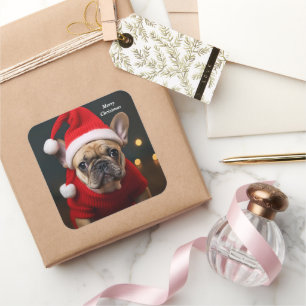 Merry Christmas French Bulldog Square Sticker