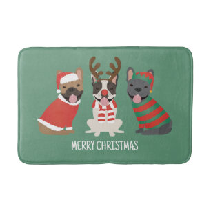 Merry Christmas French Bulldogs Bath Mat