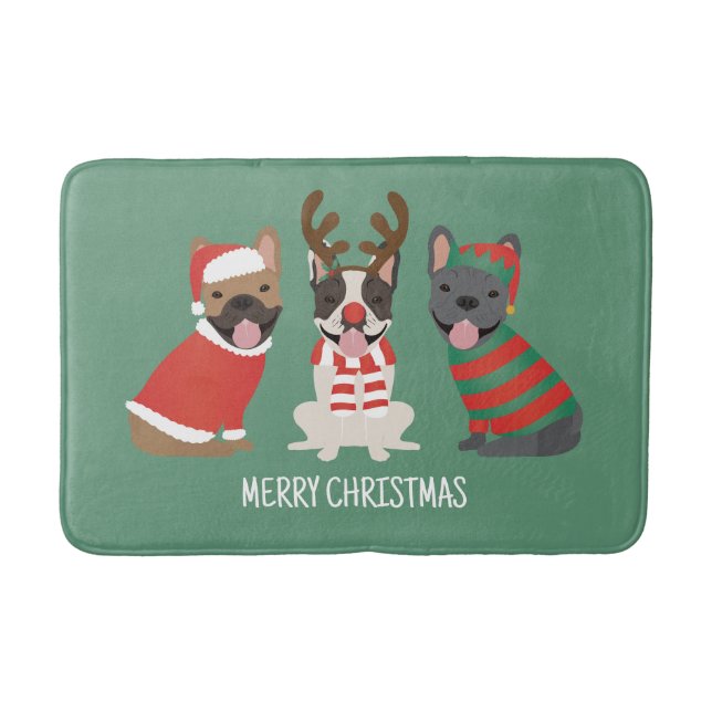 Merry Christmas French Bulldogs Bath Mat (Front)