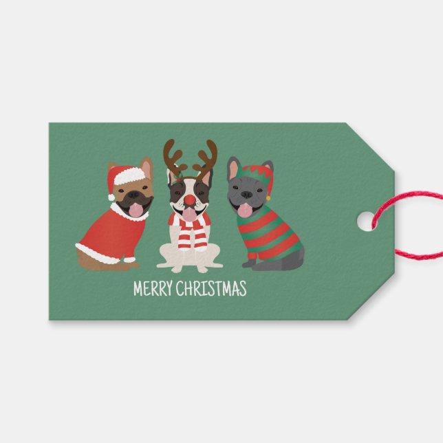 Merry Christmas French Bulldogs Gift Tags (Front (Horizontal))