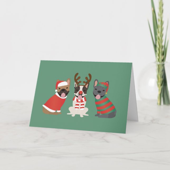 Merry Christmas French Bulldogs Holiday Card (Front)