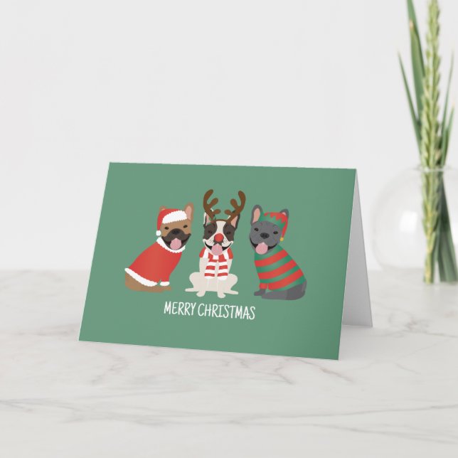 Merry Christmas French Bulldogs Holiday Card (Front)