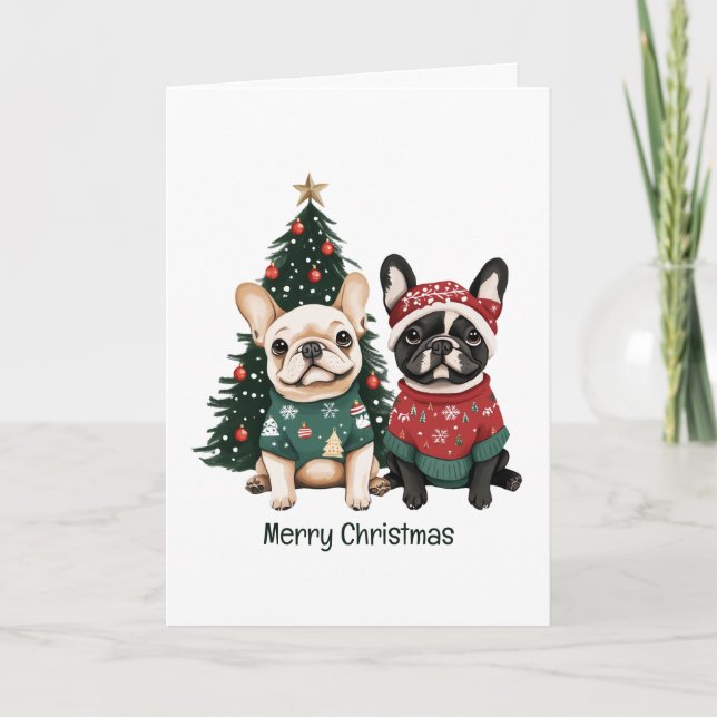 Merry Christmas French Bulldogs Holiday Card (Front)
