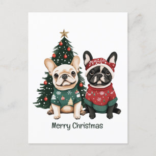 Merry Christmas French Bulldogs Holiday Postcard