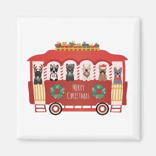 Merry Christmas French Bulldogs Holiday Trolly Magnet